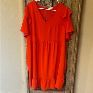 Chic Soul Orange Ruffle Sleeve Dress